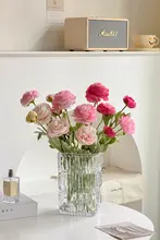 高級な造花 洋牡丹と露蓮のフラワーアレンジメント【高級花瓶付き・インテリア装飾用】
