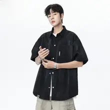 アメリカンスタイルのボタンダウンTシャツ【ザイ染め・流行の薄手・カジュアル・男性用・短袖】