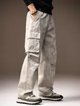 ヴィンテージ風ウォッシュ加工カーゴパンツ【秋用・ゆったりストレート・多ポケット】（セットアップ対応）