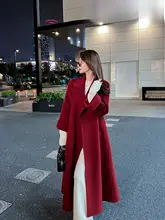 シンプルなデザインのダブルフェイスウールコート【レディース・赤・中長丈・ゆったり・秋冬用】