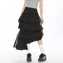 アメリカンヴィンテージ風不規則ストライプデザインの夏用ハーフスカート【ゆったりしたシルエット・ケーキスカート】