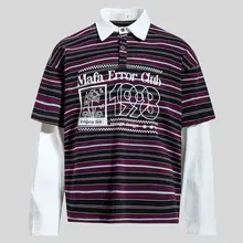 アメリカンレトロストライプの長袖Tシャツ【男女兼用・春用・カジュアル・ゆったりデザイン】（セットアップ対応）