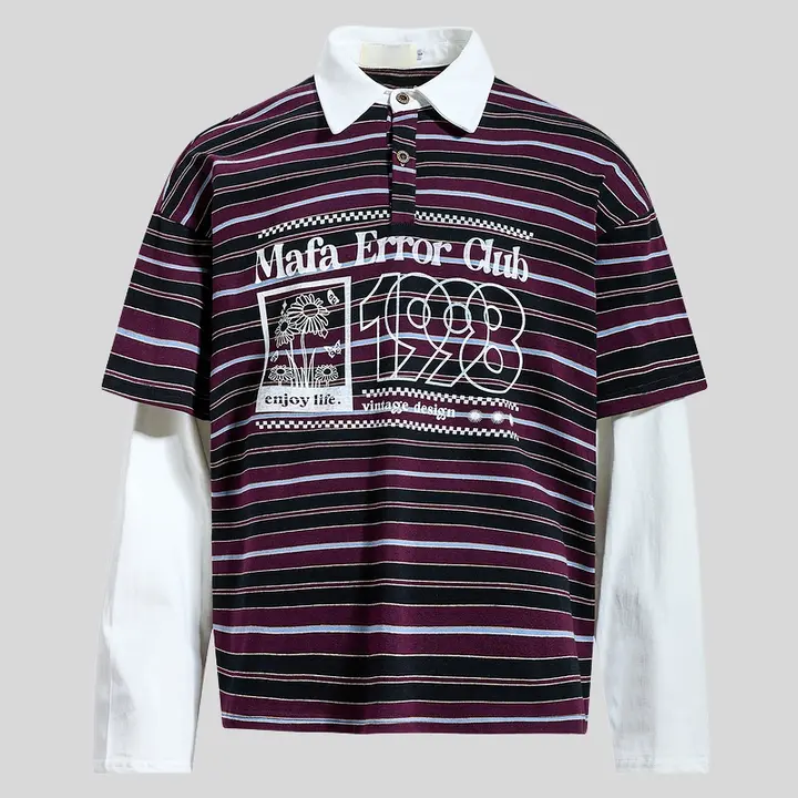 アメリカンレトロストライプの長袖Tシャツ【男女兼用・春用・カジュアル・ゆったりデザイン】（セットアップ対応）