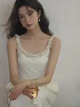 パールネックデザインのキャミソールマキシワンピース【エレガント・ウエストシェイプ・フレンチスタイル】