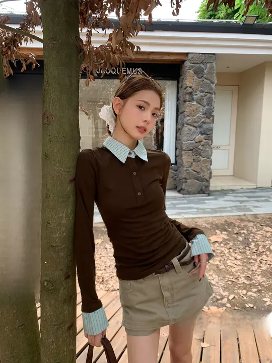ポロ襟長袖Tシャツ【女性用・スリムフィット・秋用・スタイリッシュ】