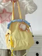ナイロン製 防水デザイン ショルダーバッグ【カラーブロック・巾着タイプ・軽量】