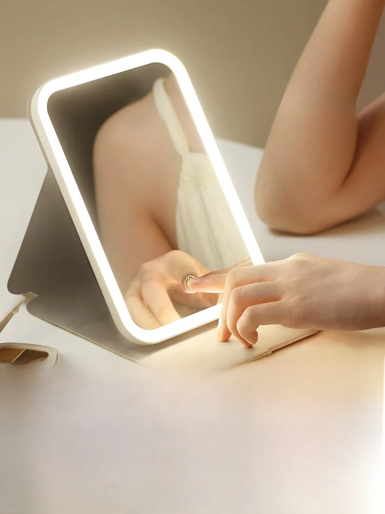 折りたたみ式LED化粧鏡：持ち運び可能で明るさ補正が可能な学生用スタンドミラー