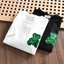 デザイナーライン ベア刺繍 メンズオシャレコットンラウンドネック半袖Tシャツ【夏用・フィット】