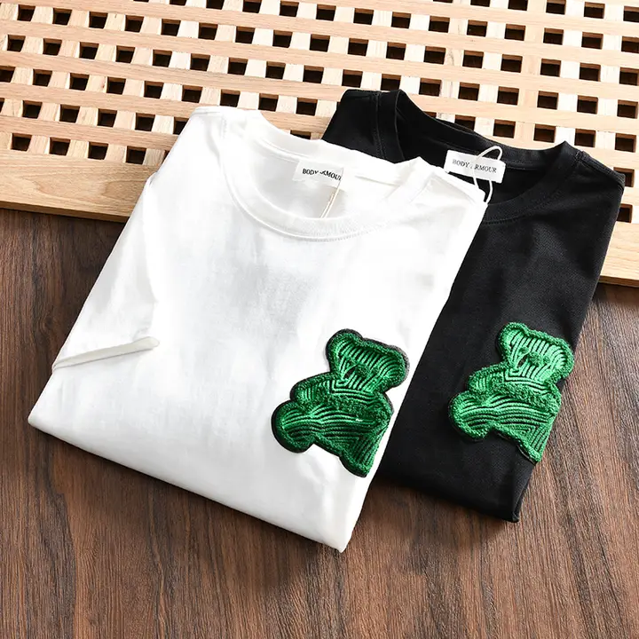 デザイナーライン ベア刺繍 メンズオシャレコットンラウンドネック半袖Tシャツ【夏用・フィット】