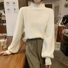 杏色のハイネックニットセーター【秋冬用・女性用・フレンチスタイル】