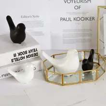 北欧風 陶製 白黒小鳥 インテリアデコレーション【モダンデザイン・デスクトップ装飾用】