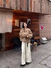 茶色ドット柄のショートアウター【両面着用可・エコファー・冬用】