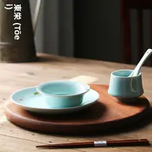 手描き一人用陶器食器セット【皿・スプーン・カップ付き・レストラン用】