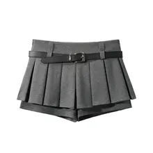 レトロ学院風 脱落防止のプリーツスカート【秋春用・ウール混・ローストライク・ミニ丈】