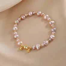粉紫色の天然真珠ブレスレット【フランス風・バロックスタイル・デザイン感あふれる】