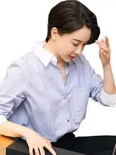 ブルーストライプシャツ【女性用・カジュアル長袖・フレンチデザイン】