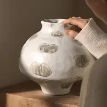 白色 手描き 陶器花瓶【復古スタイル・ホテル用・玄関装飾用】