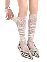サイハイソックス レディース ブラック レーストリム パンク サブカル y2k ギャル 「WHITE SOCKS」