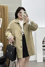大きいサイズの翻領中長丈トレンチコート【春秋用・カジュアル・レトロデザイン】