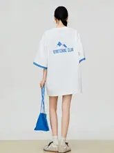 Tシャツ レディース フェイクレイヤード カラーブロック ドロップショルダー 五分袖 ゆったり 体型カバー カジュアル 夏 白