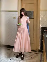 チェック柄レトロデザインのフリル付きキャミソールワンピース【フィット・夏用・中丈】