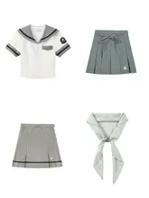 セーラー服 プリーツスカート セットアップ レディース デイジー柄 ウエストマーク スクールスタイル 夏