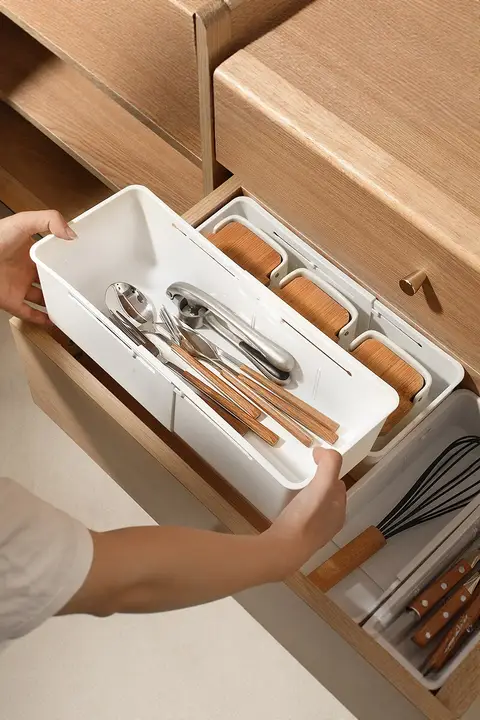 伸縮式引き出し収納ボックス【キッチン用・食器・化粧品・雑貨整理】