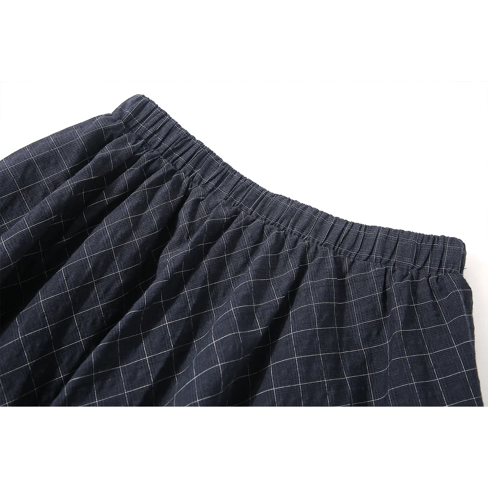 女性用ハイウエストチェック柄シフォンスカート【夏用・Aライン・体型カバー】（セットアップ対応）