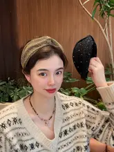 cookie ヘッドバンド【秋冬用・ブラック＆ゴールド・ワイドデザイン・高いクラウンスタイル】