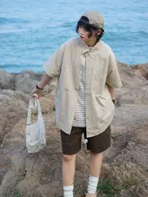 一碗士多 メンズ夏用レトロ無地短袖シャツ【オーバーサイズ・フィット】