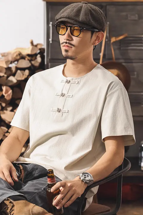 ポロシャツ Tシャツ メンズ 半袖 チャイナテイスト ヴィンテージ ルーズ トップス 夏
