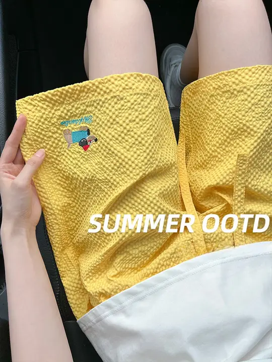 刺繍入りイエローパンツ【女性用・夏向け・軽量・速乾・フィット】