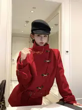 レトロスタイルの立ち襟長袖ジャケット【春用・女性用・半身スカート・カジュアル】（セットアップ対応）