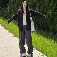 高身長向けロングテーラードパンツ【ハイウエスト・ストレート・ワイドレッグ・秋春用】（セットアップ対応）