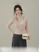 ピンクの長袖ニットセーター【女性用・秋冬・絶妙なフィット感】