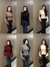 ハイネックフィット長袖Tシャツ【秋冬用・女性用・ストレッチ・人気デザイン】