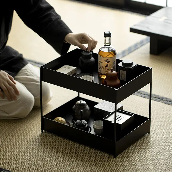 アイアン製二段茶器ラック【茶道具・置物収納・デザインスタンド】