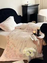 蝶刺繍付き ブランケット4点セット【秋冬用・厚手・1.8mベッド対応】