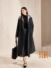 フード付き グレーのウール混ロングコート【冬用・ゆったりシルエット・二重仕立て】