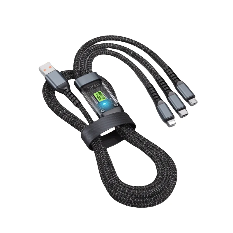 AZOMA 100W 3合1スーパーファスト充電データケーブル【編み込み・Apple・Huawei・OPPO・Xiaomi・Android・Vivo用・USB・車載対応】