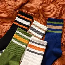 春夏用 メンズスポーツソックス【ストライプ・中筒・防臭・吸汗】
