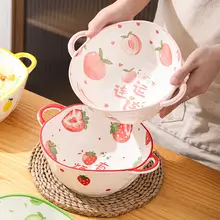 大きな両耳付き陶器ラーメンボウル 家庭用 学生 用 かわいい フルーツサラルボウル