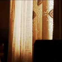 ビンテージアメリカンスタイル刺繍入りコットンリネンカーテン【リビング・寝室用・遮光効果】