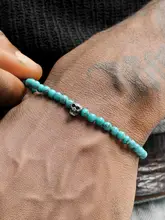 GRGR 天然ターコイズ メンズブレスレット【ハンドメイド・スカルビーズ・トレンド】