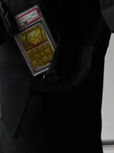 ワッフル生地のメタルナイロン接続袋付き半袖Tシャツ【ブラック・袖袋デザイン】