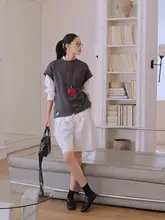 春夏用コットンブレンドノースリーブTシャツ【スタイリッシュ・体型カバー・ラウンドネック・コンパクトデザイン】
