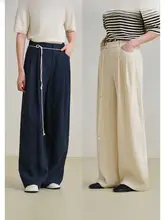 100%リネン製ストレートワイドパンツ【ロング丈・フィット・春用】