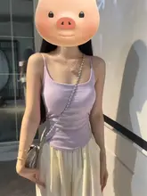 香芋パープルのフリルキャミソール【ブラカップ付き・女性用・美しいバックデザイン】