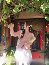 柔らかいピンクのカーディガン【韓国風・ニット・透かし編み】（セットアップ対応）