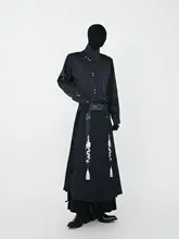 国風中華スタイル立ち衿長袖シャツ【高級感あるサテン・シワ防止・和服風】